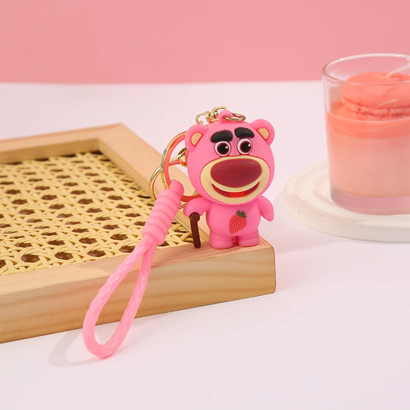 2024 New Arrival Promotion Gifts Kawaii Car pendant Cute Cartoon Bag accessories Strawberry Bear Soft PVC 3D Custom Keychain