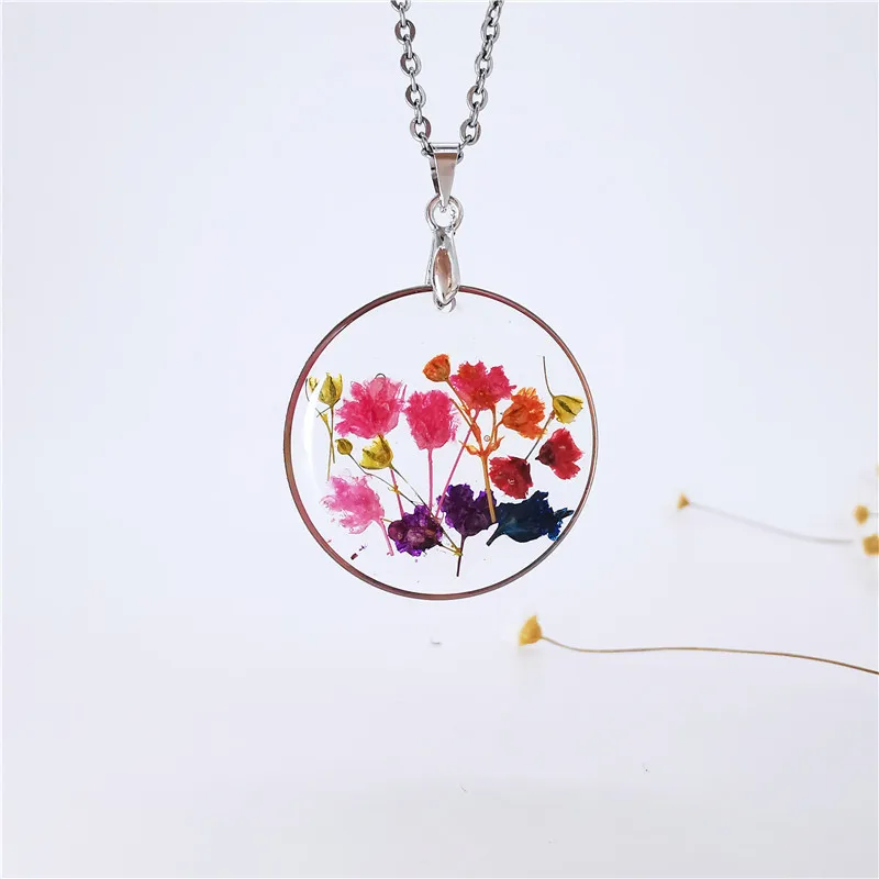 pressed flower pendant necklace