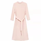 Pink Hot Selling New Design Casual Style Glossy Pink Silk Chiffon Dress For Ladies