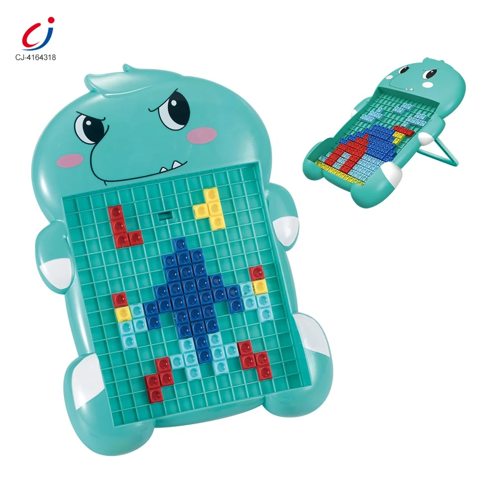 Chengji hot sale children puzzle brick stack game cartoon dinosaur jigsaw plastic stacking block toy for kids
