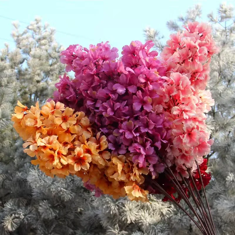 Selling Product Artificial Silk Flowers 90cm Yellow Pink Cherry Blossom Floral For Wedding Decoration
