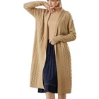 Knit Chunky Fluffy Ribbed Sleeve Knitted Coat Winter Women Fashion Belt Long Sweater Cardigan