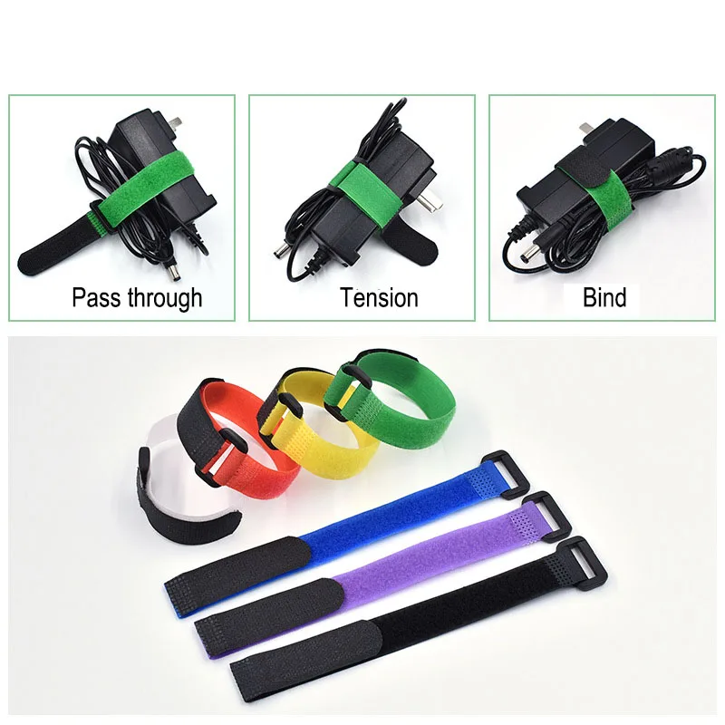 Velcroes Cable Ties Adjustable Colorful Strap Hook And Loop Cable Tie