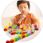 Children's Wood Children's Wooden Cartoon House String Beaded Children's Toy Building Blocks Wholesale