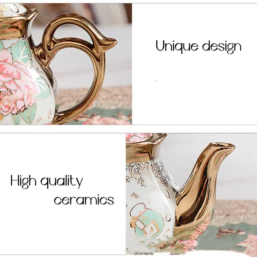 Luxury Flower Design Milk Ceramic Coffee Teapot And Porcelain Tea