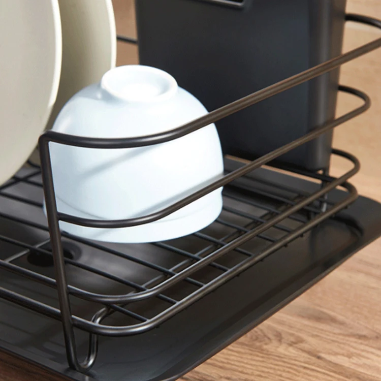 Dish Drainer Kitchen Rustproof Dish Dryer Rack Countertop with Removable Utensil Holder and Adjustable Swivel Spout