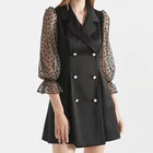 Design Dress New Popular Design Elegant Business Double Breasted Lapel Mesh Long Sleeve Dress Suit Women