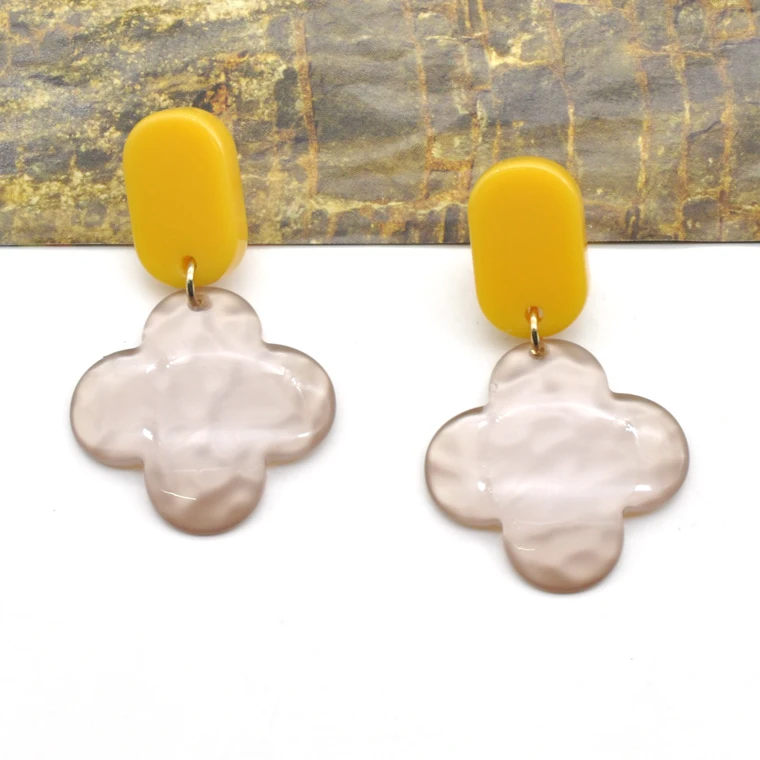 Custom acrylic color small new material pattern fashion clover earrings