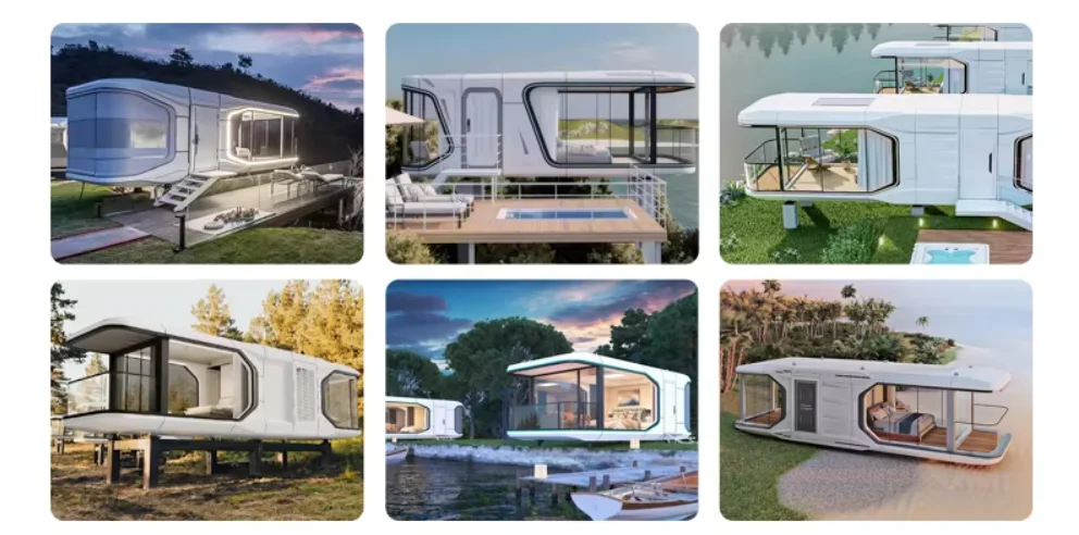 product modern high tech steel space capsule container house hotels apartments prefab living pod solar power living room bathroom-5