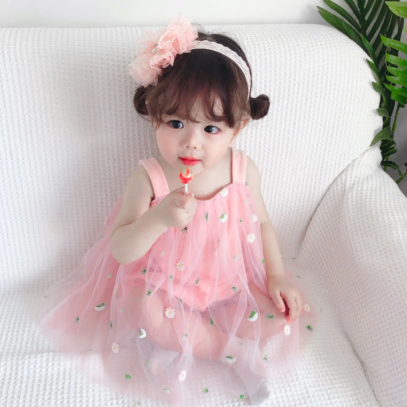 Fashion Newborn Baby Girl Dress Daisy Floral Embroidery Sleeveless