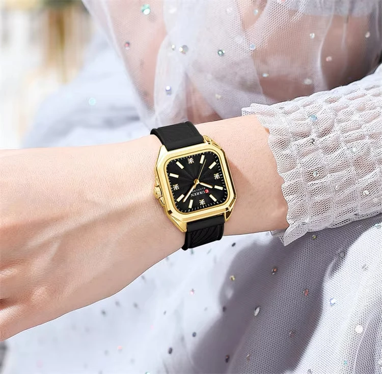 CURREN 9113 New Fashionable Classic Women's Quartz Watch Night Light Waterproof Square Calendar Business Quartz Women Watch