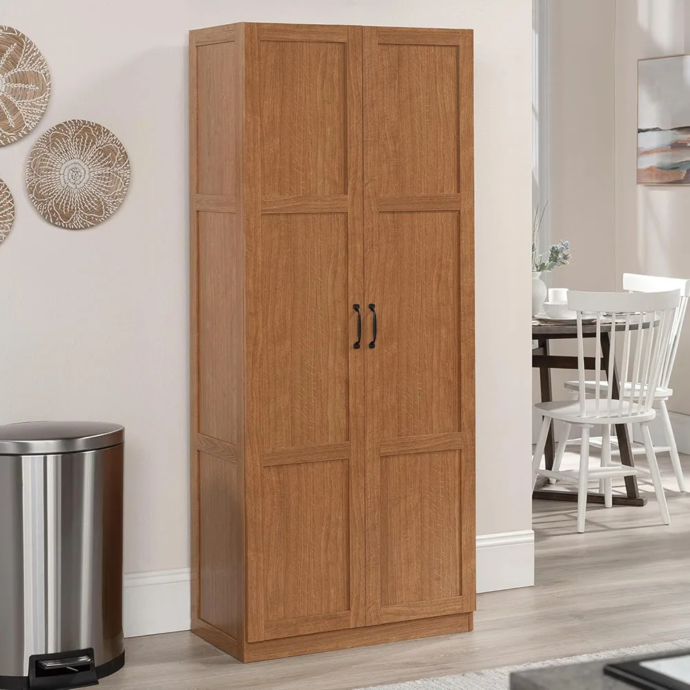 Sauder Highland Oak Finish Pantry Cabinet Wood Storage for Living Room Furniture for Home Use factory