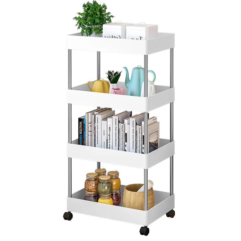 4-layer household plastic trolley with wheel rack kitchen shelf living room bathroom multi-functional storage cart