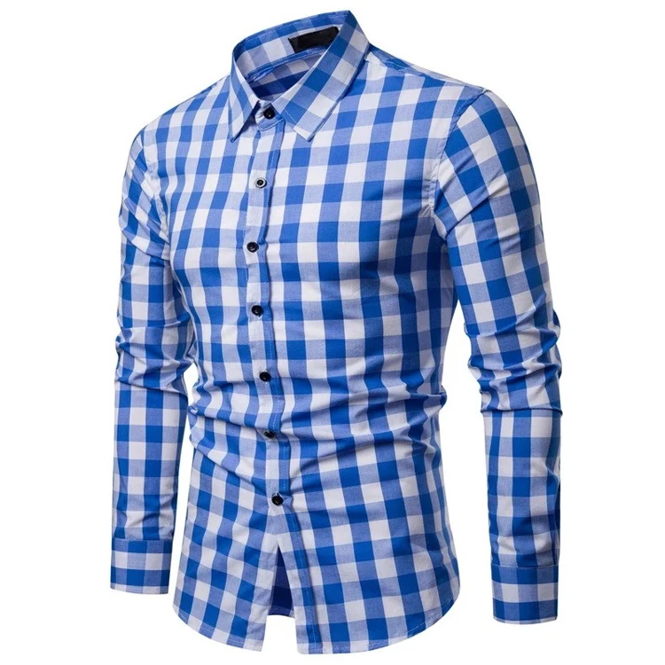 Men's Long Sleeve Plaid Shirt 100% pure cotton Male casual Check Shirts slim fit 