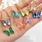 Butterfly Butterfly 18k Gold Plated Stainless Steel Chain Glass Crystal Butterfly Necklace