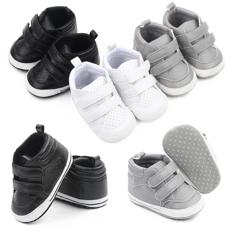 Spring and Autumn New 0-1 Year Old Baby PU Leather Solid Color High Top Mesh Breathable Baby Walking Shoes details