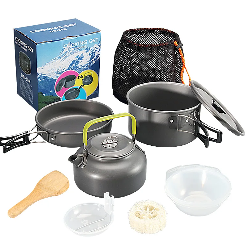 Outdoor Cooking Set Tool Pot Pan Mini Cookware Set Aluminum Camping Cooking Set Pot With Teapot