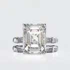 Silver Set Customized 925 Sterling Silver Ring Women Wedding Set Stacking Rings With Emerald Cut 5A CZ