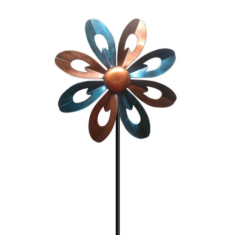 MB1 Outdoor Wind Spinners Flower Design 3D Metal Garden Decor Yard Spinners Solar Wind Spinner Pinwheel