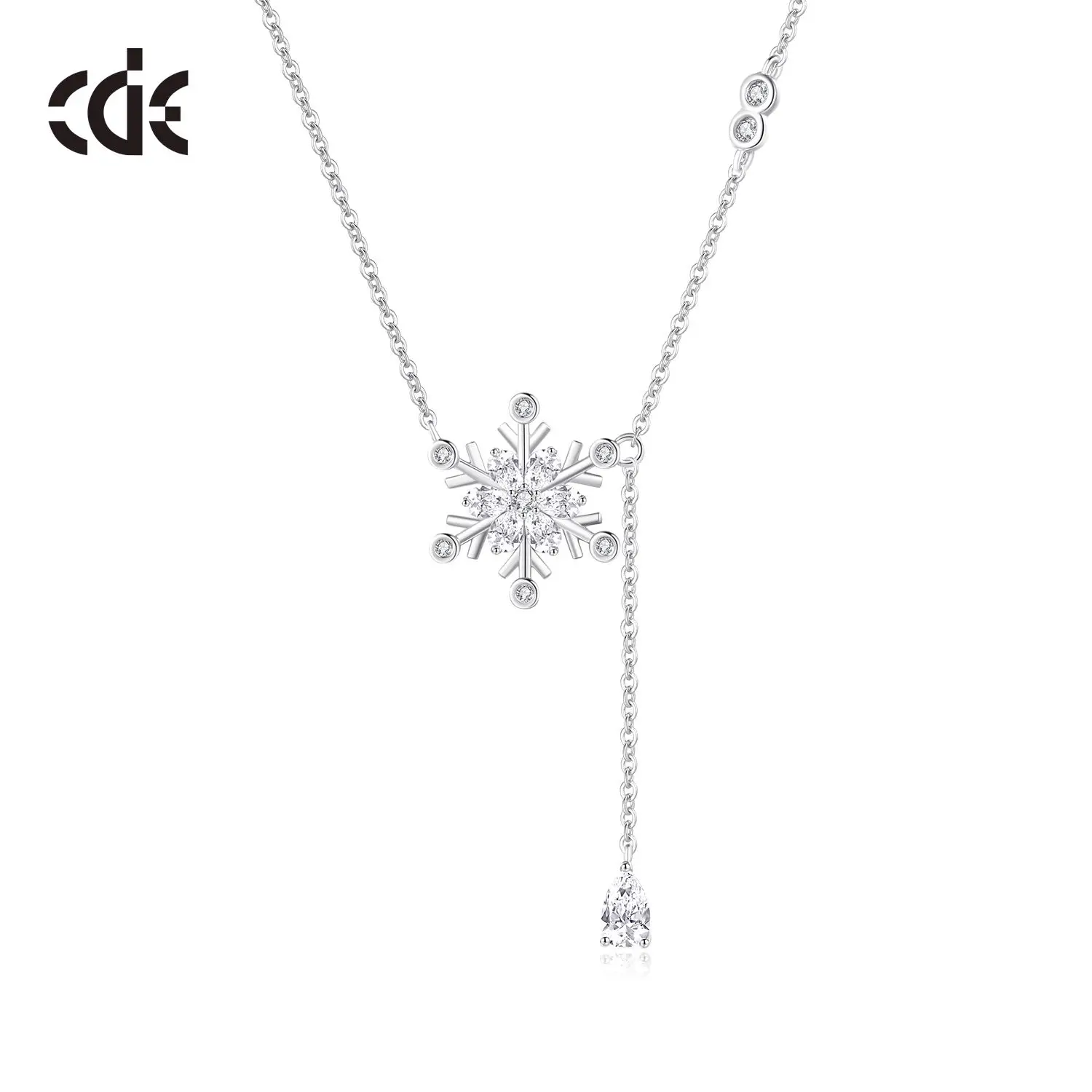 CDE CZYN015 925 Sterling Silver Fine Jewelry Necklace Factory Wholesale Zircon Snow Pendant Rhodium Christmas Pendant Necklace