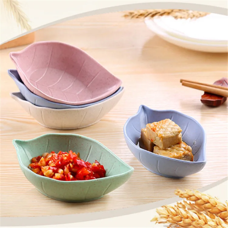 Eco Friendly Wholesale Leaves Round Flower Heart Shapes Sauce Bowl Wheat Straw Plastic Serving Small Sauce Dish And Plate