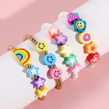 Charm Cute Children's beaded star lucky Beads Smiley face bracelet for baby kids clay rainbow bulk stone bracelets