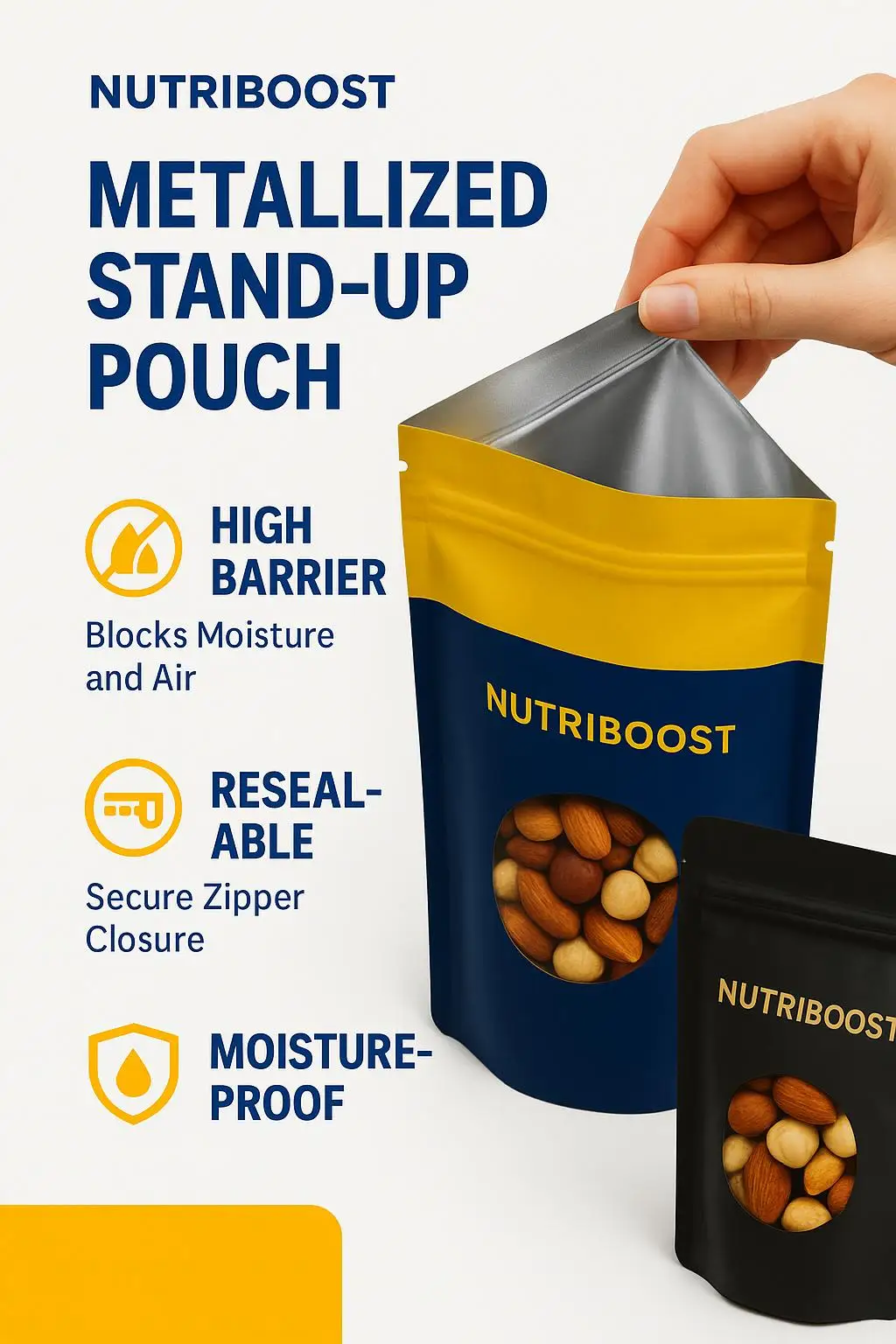 Custom Printed Matte Finish High-Barrier Mylar Stand up Pouch with Resealable Zipper for 500g Nuts, Snacks, and Coffee - detail 3