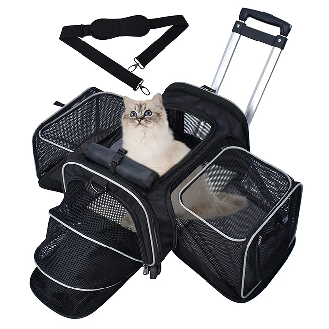 Collapsible L Low Profile Travel Tote with Cozy and Soft Dog Bed Kittens 20.8L x 12.6 W x 10.2 H M-Aimee Airline Approved Soft Sided Pet Travel Carriers Pet Travel Carrier Bag for Small Dogs Cats Travel Friendly Small Pet , Blue Puppies 