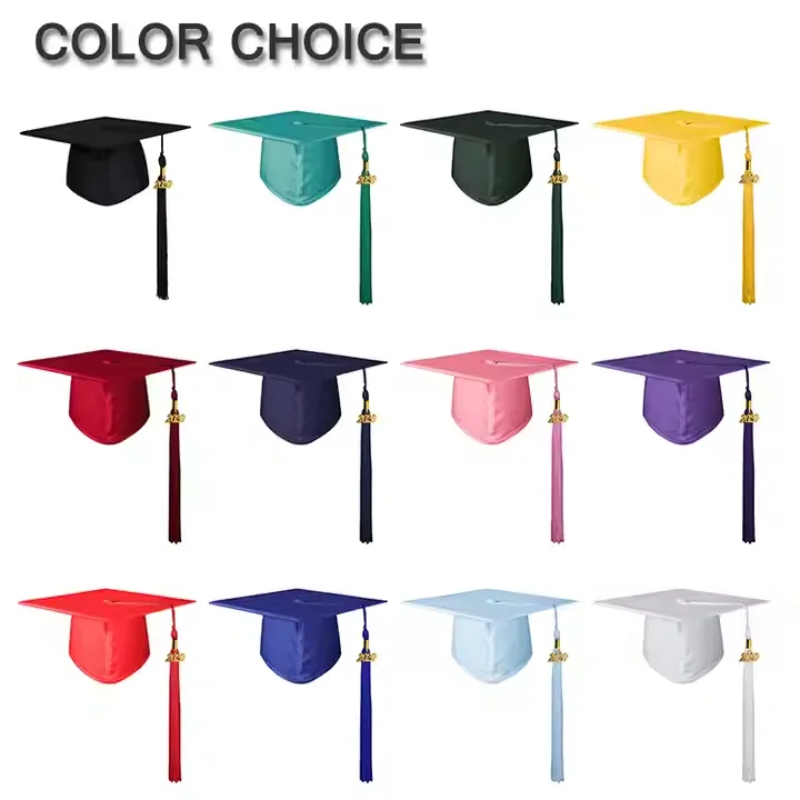 High Quality Matte Polyester Adult Graduation Hat with Tassel School Uniform Accessory details