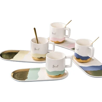 Customized Artistic And Modern Luxury Tea Cup Set Service For 4 Coff Tea Cups And Saucers