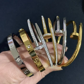 Fashion 18K Gold Plated Stainless Steel Designer Bracelets Nail Bangle Bracelet For Women