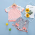 Kids Summer Wear Fashion Kids Summer Wear Girls Pink Vest Tops Net T Shirts Shorts Set