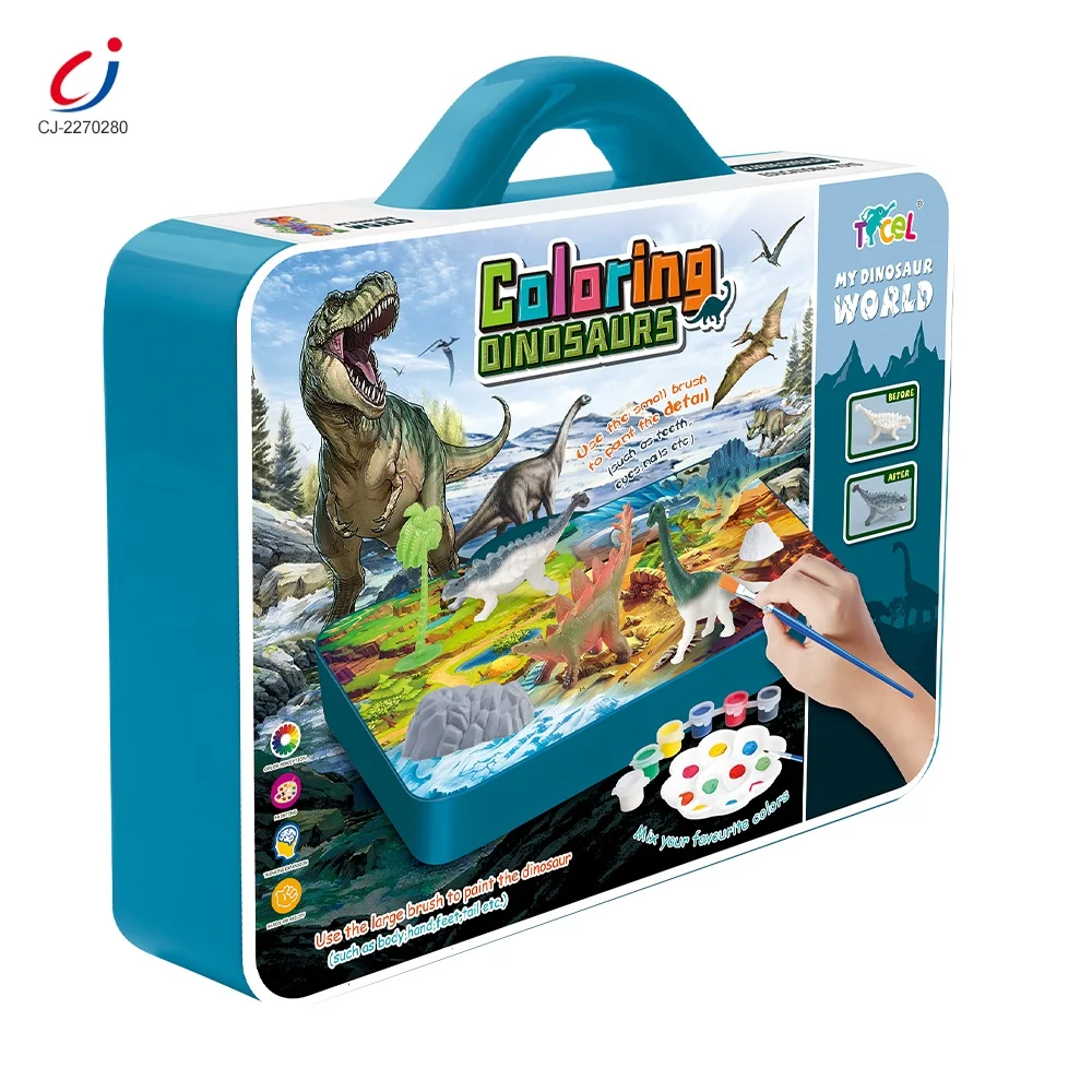 Educational kids creative diy colouring drawing 3d dinosaurs model coloring toys diy painting dinosaur toy