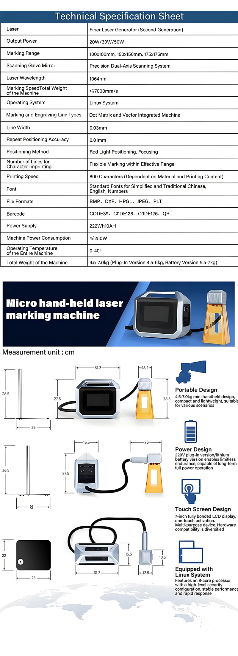 Mini Portable 20W/30W/50W Handheld Laser Marking Machine New Metal Plastic Leather Material Air Cooling AI China Factory Hot