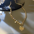 Gold Heart Necklace Heart Tennis Necklace Fashion Trendy Gold Plated Crystal Heart Tennis Necklace