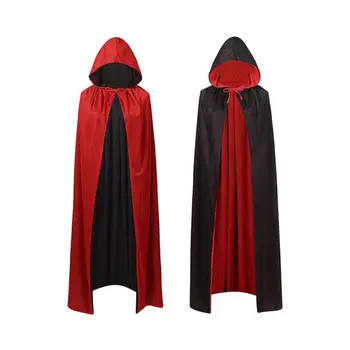 BSCI WRAP Amazon Halloween Vampire Cloak Adult, Reversible Hooded Black and Red Cloak for Halloween Party, 140CM