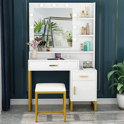 Elegant Makeup Table Vanity Dresser set with 9 LED Lights Mirror Drawer Storage Shelves and Cabinet for Women Girls