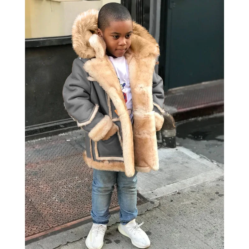 2022 Boy's Coat Warm Fur Fashion Hooded 