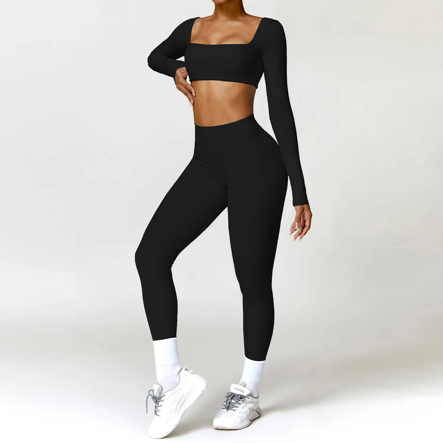 OEM Gym Sportswear Women Yoga Set Workout Active Sport Clothing Fitness Long Sleeve High Waist Leggings Yoga Sports Suits