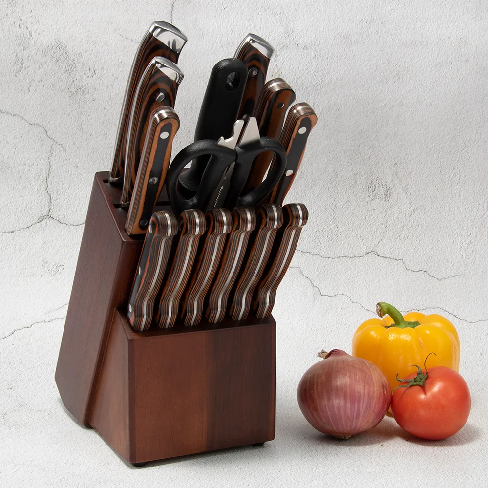 15pcs High Quality Stainless Steel Hammer Pattern Sharp Kitchen Chef Knife Set With Different Knives Accessories