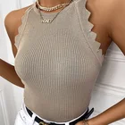 Summer Solid Color Slim Crop Top Women Plain Sleeveless Ribbed Knitted Tank Top