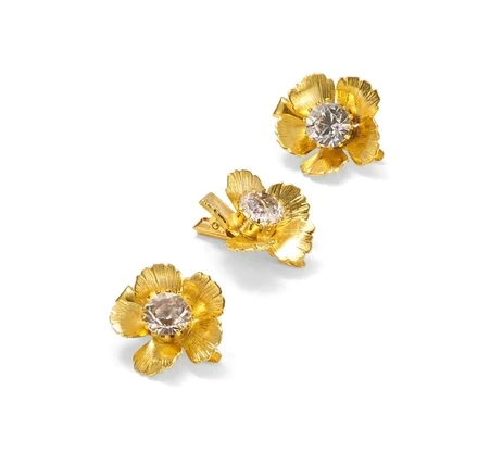 New Shape Alloy Fashion Style Silver Gold Flower Crystal Clip Set Metal Hairpin Hairgrips for Girls