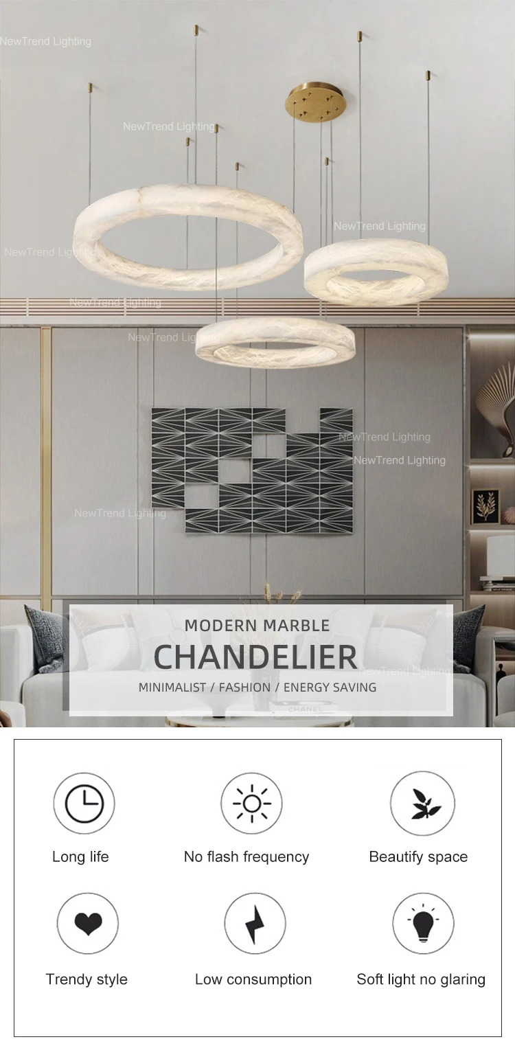 CPL-237 Custom Indoor Decoration Lighting Restaurant Shop Home Villa Modern Marble Ring LED Alabaster Chandelier supplier