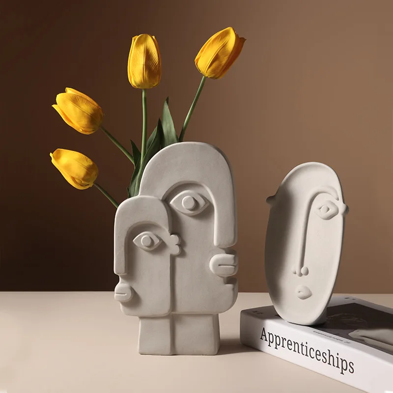2023 Home decor Living room items Craft ornament Porcelain Abstract face Creative Modern Flower Vases