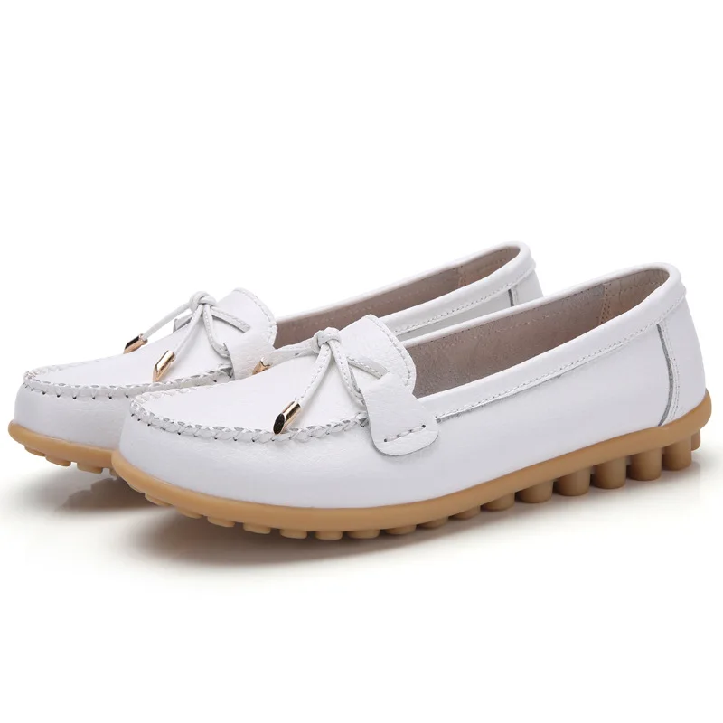 2024 Spring/summer leisure bean shoes large size women's shoes cowhide flat shoes comfortable