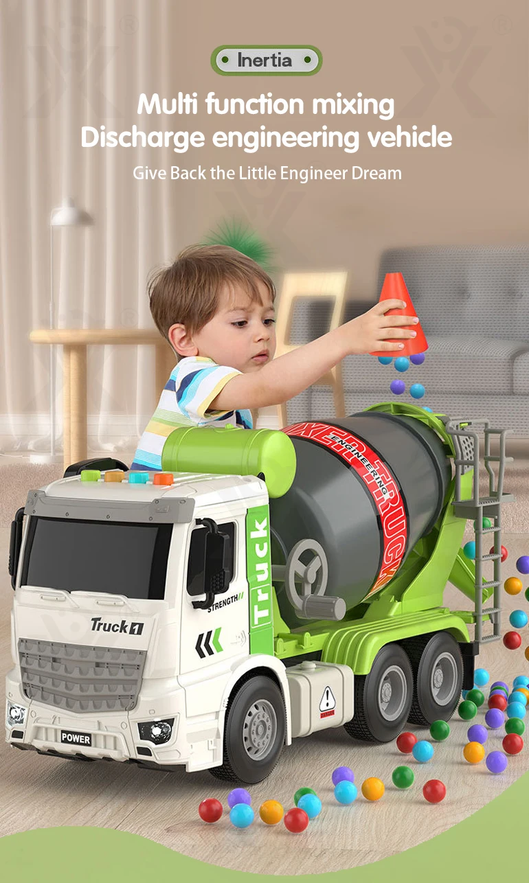 Chengji juguetes 1:16 inertia construction truck friction toy vehicle kids concrete cement mixer truck toy with light and sound