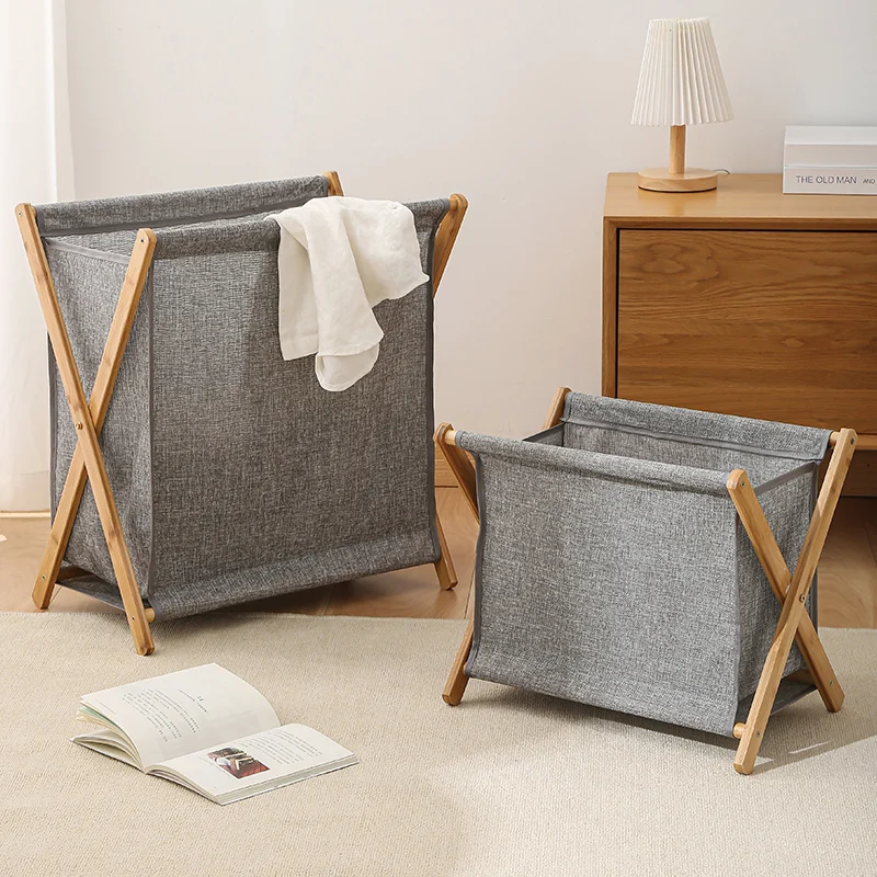 Collapsible Laundry Hamper Bamboo Foldable Laundry Basket with Lid and Handles for Clothes Storage