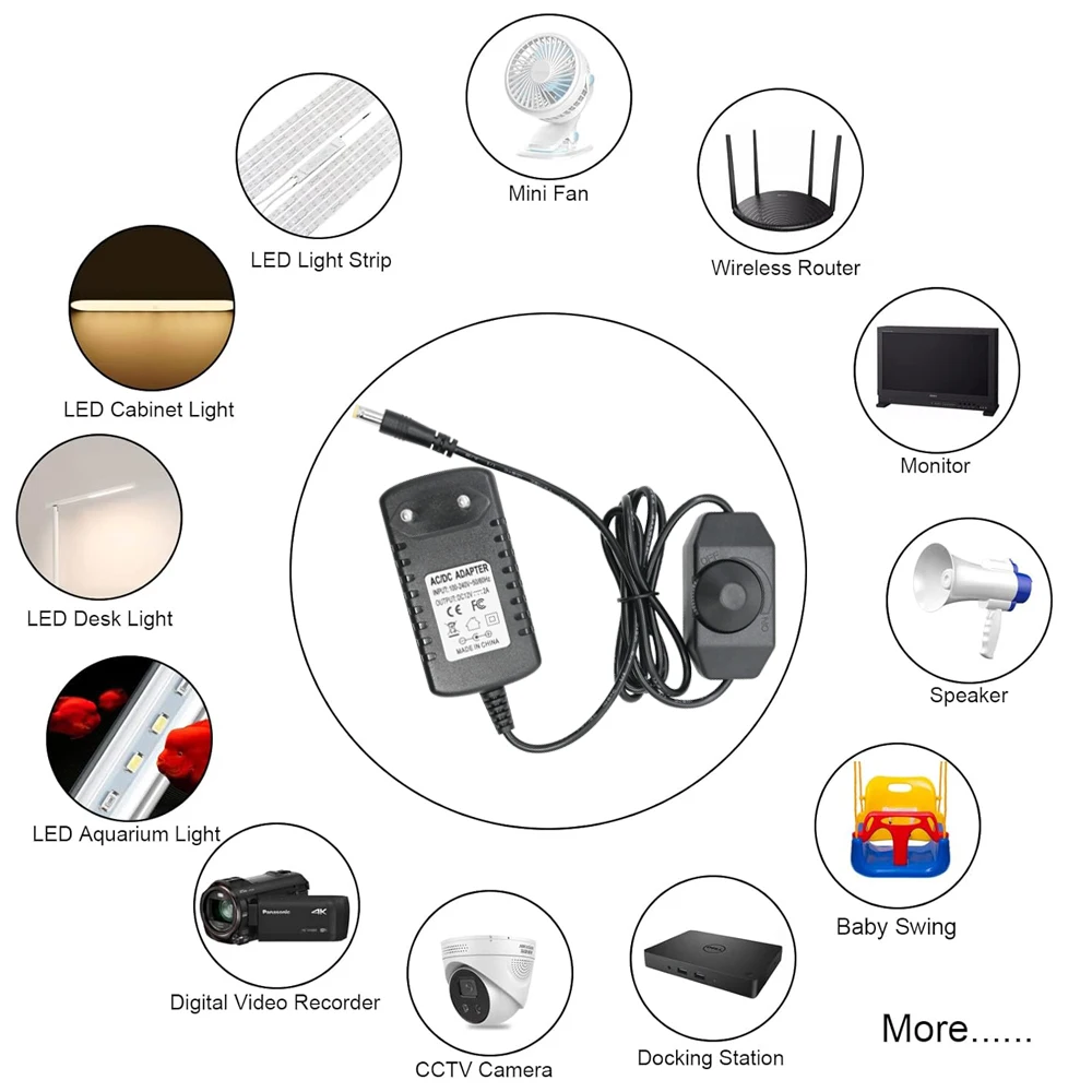 可调光发光二极管交流DC适配器12V 2A发光二极管驱动器，带发光二极管调光器开关亮度可调可变输出电压电源