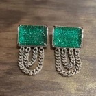 Earrings Retro Chain Personality Fashion Green Diamond Full Rhinestone Shining Tassel Earrings Emerald Stud Earrings