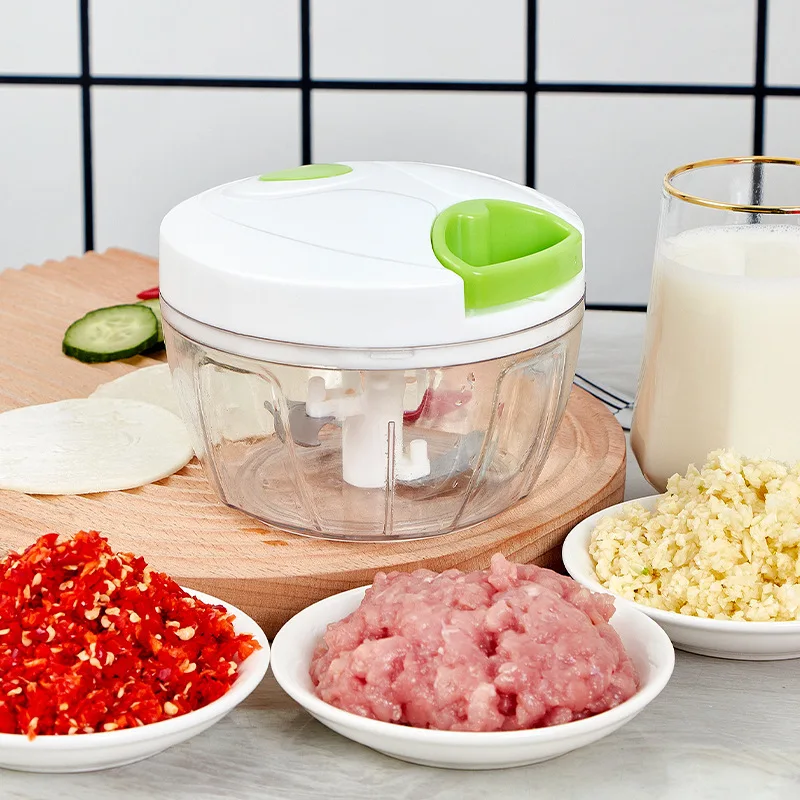 Manual Meat Grinder Mini Stainless Plastic Spiral Garlic Grater with Container Chili Powder Grinder